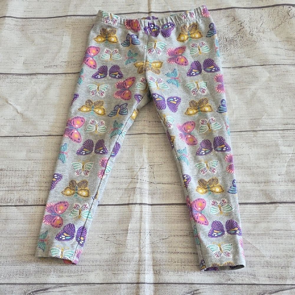 Gray and Purple Stretch Leggings with Whimsical Print